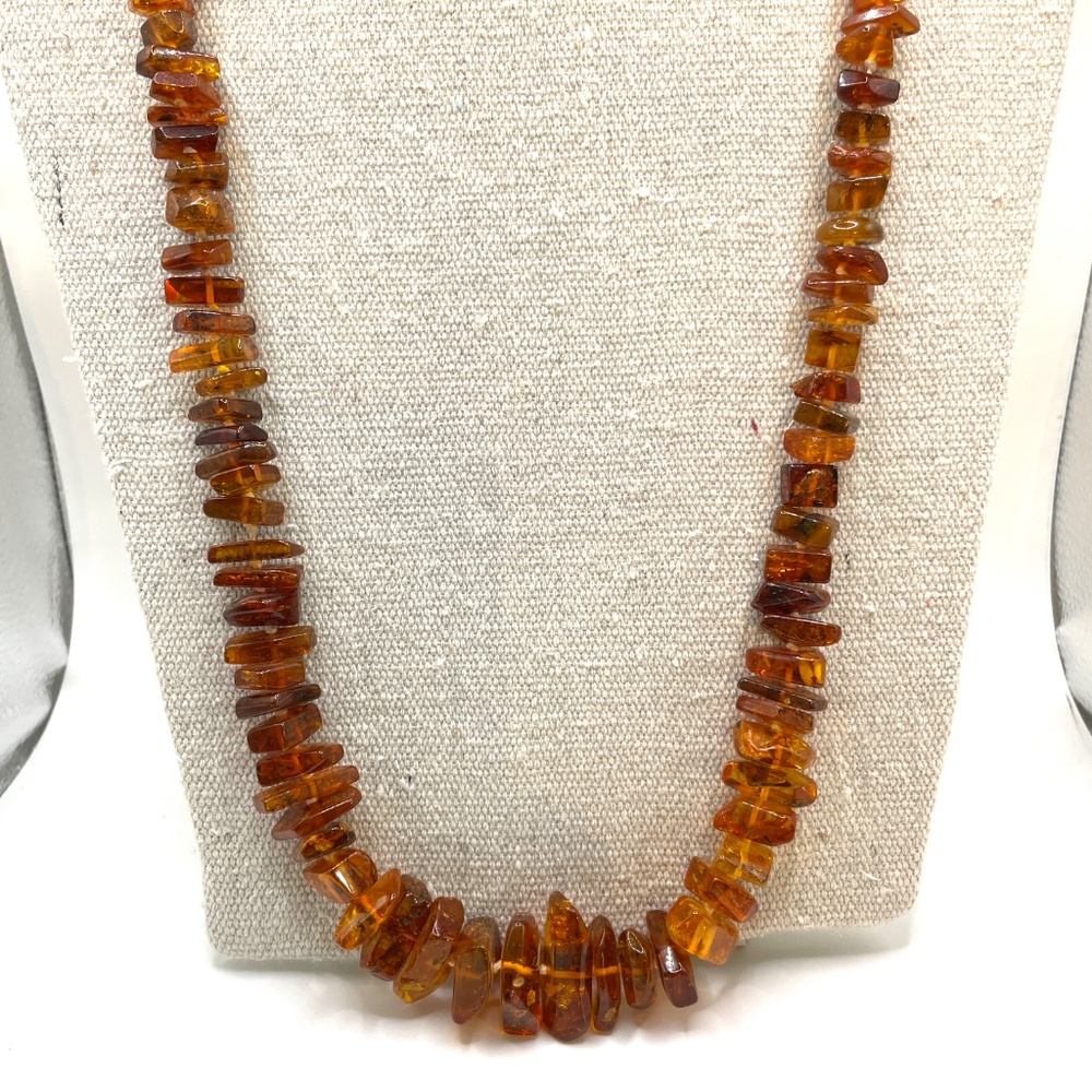 Genuine Amber Necklace Vintage Graduated Nugget Style 13" Drop